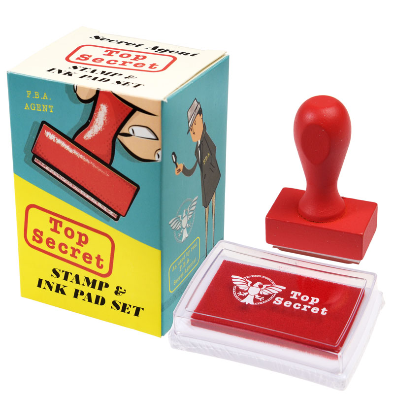 top secret red rubber stamp set and box